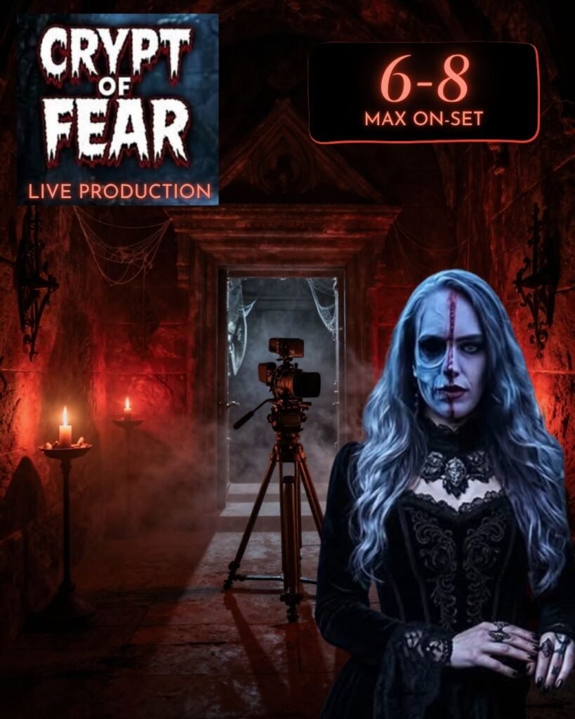 Host of the horror film retreat speaking to participants and leading the immersive filmmaking experience.