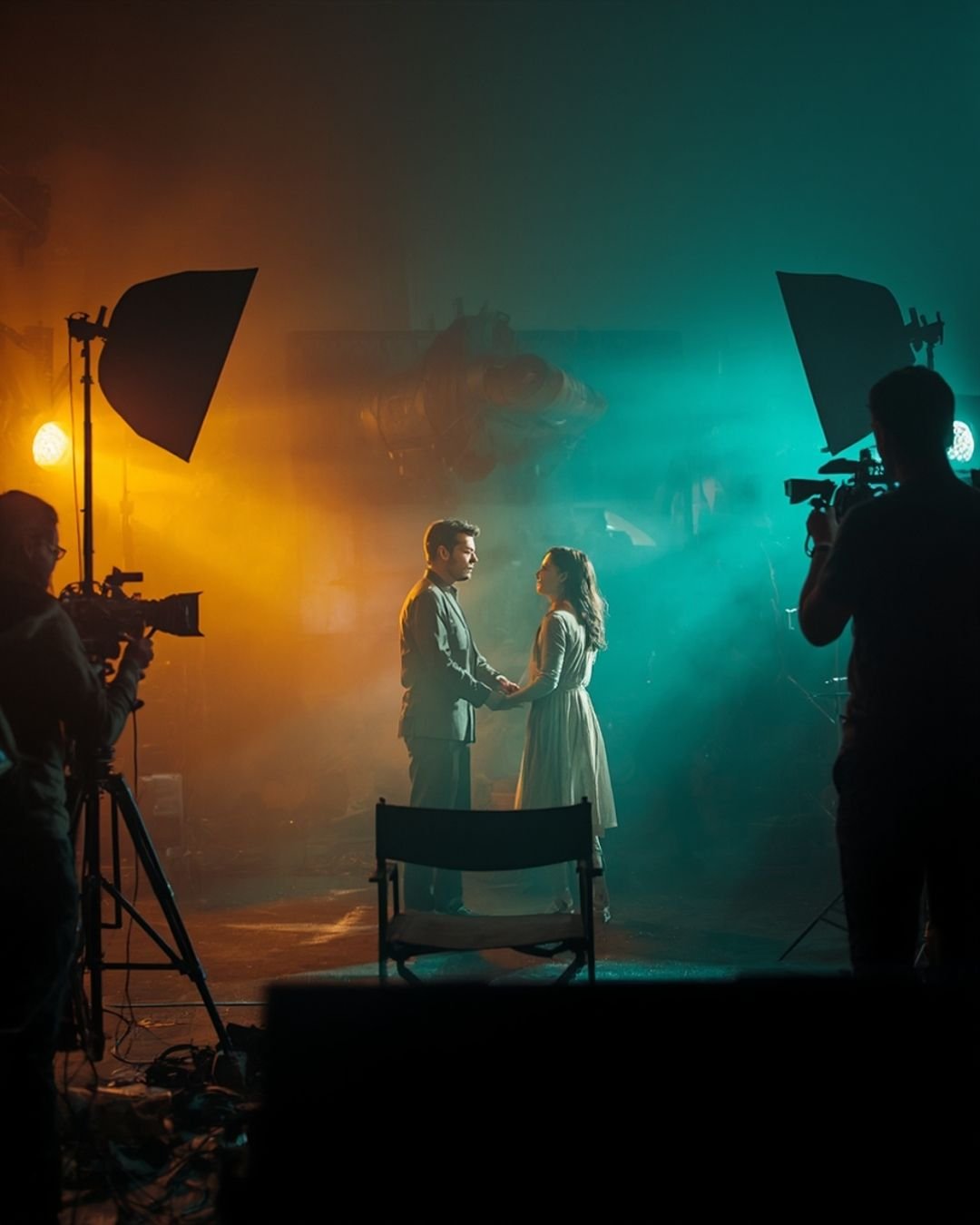 A man and woman perform a scene on a professional film set during a feature film VIP retreat